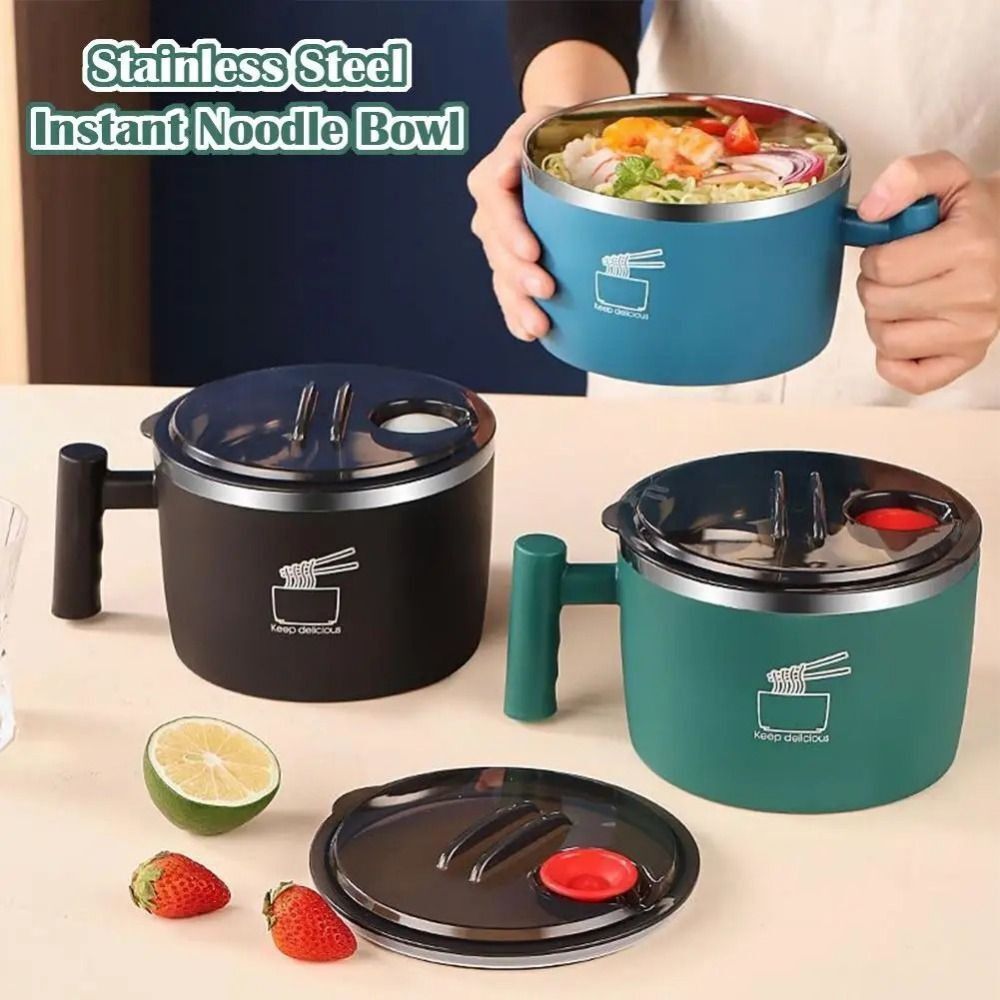 Dim Sum Basket - Tragbare Edelstahl-Ramen-Schüssel mit Abtropffunktion, Auslaufsichere Udon-Suppenschüssel,