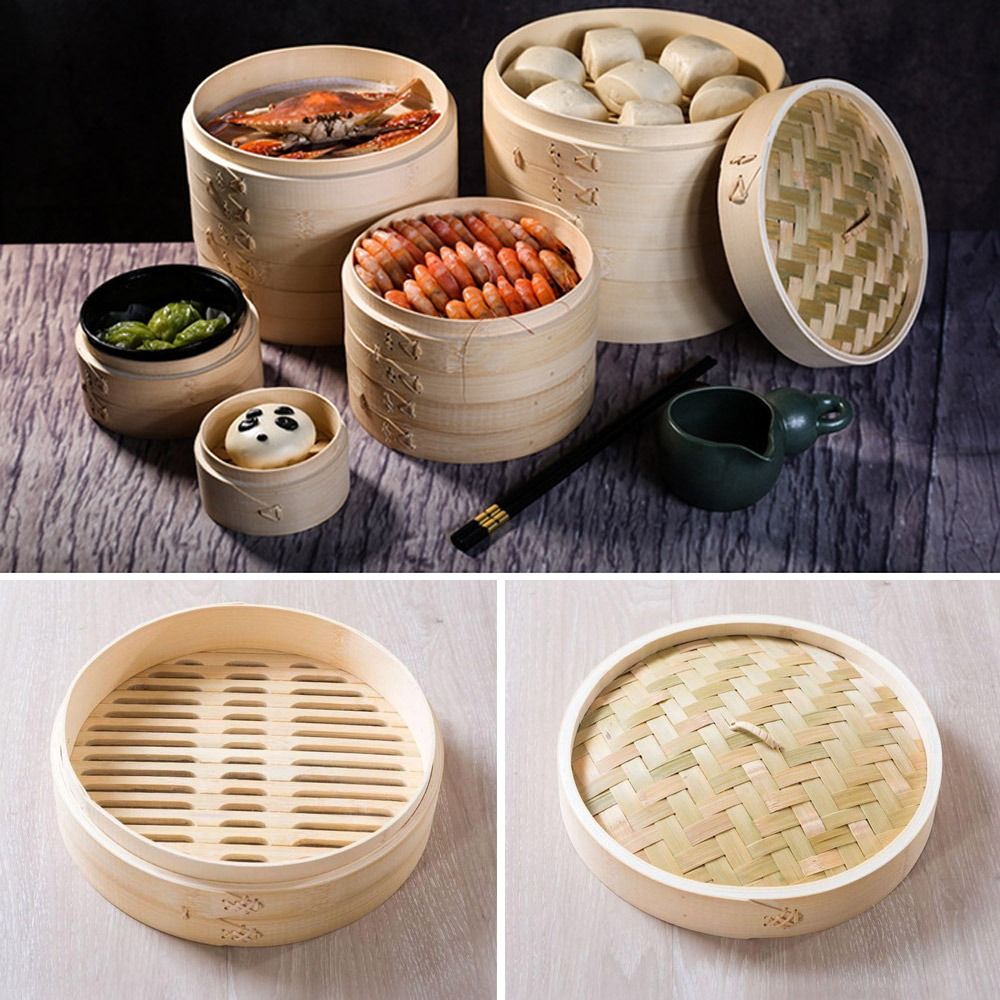 Bao Steamer Bamboo - Bambus-Dampf korb mit Deckel Knödel-Dampf korb