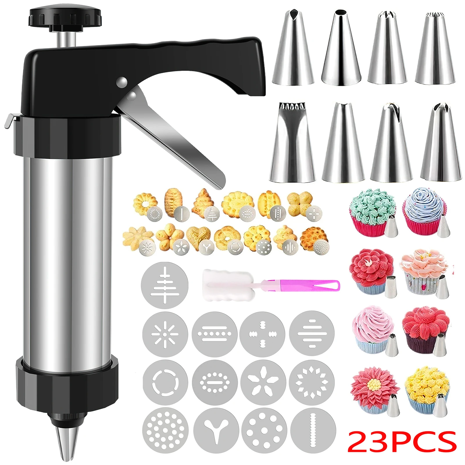 Churros Maker Gun - Weihnachts-Kekspresse und Aufsatzset aus Edelstahl, manuelles